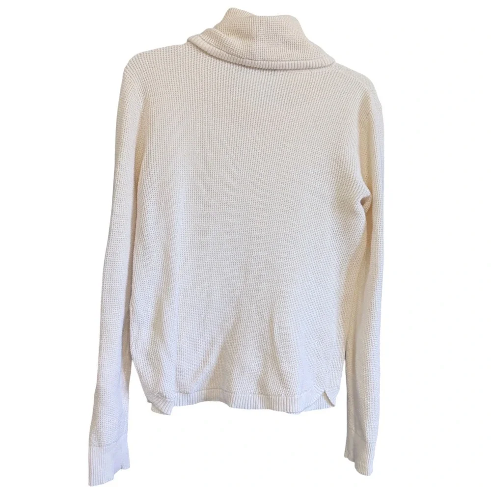 Lauren Ralph Lauren Cream Waffle Knit Cowl Neck Drawstring Cotton Sweater M Cozy